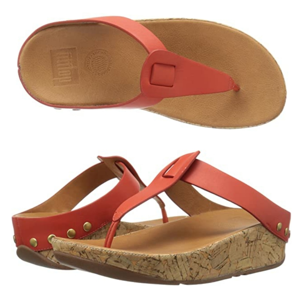 Fitflop Orange Flame Ibiza Leather Sandal Size 10 Runs Extra Wide Like New